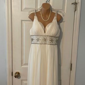 Floor length, ivory crepe formal dress